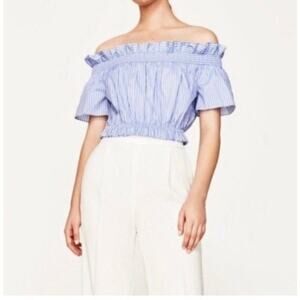 Zara Basics top, medium, blue & white with bow; off the shoulder